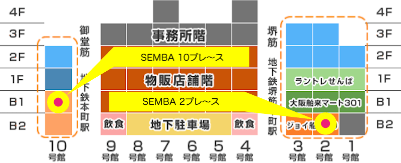 船場センタービル 1〜10号館 号館マップ